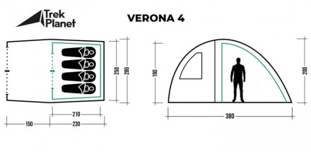 Палатка Verona 4 Trek-Planet (четырехместная) зеленый